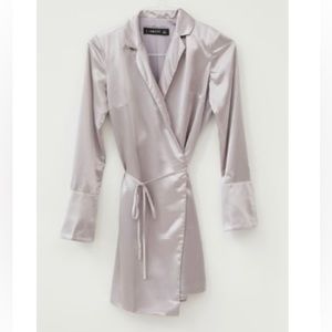 Lioness Catching Feelings Satin Wrap Mini Dress, Color: Lilac Size Medium NWT